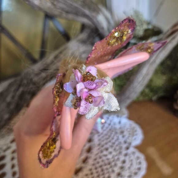 Vintage Pink Flower Fairy Ornament - Picture 9 of 12